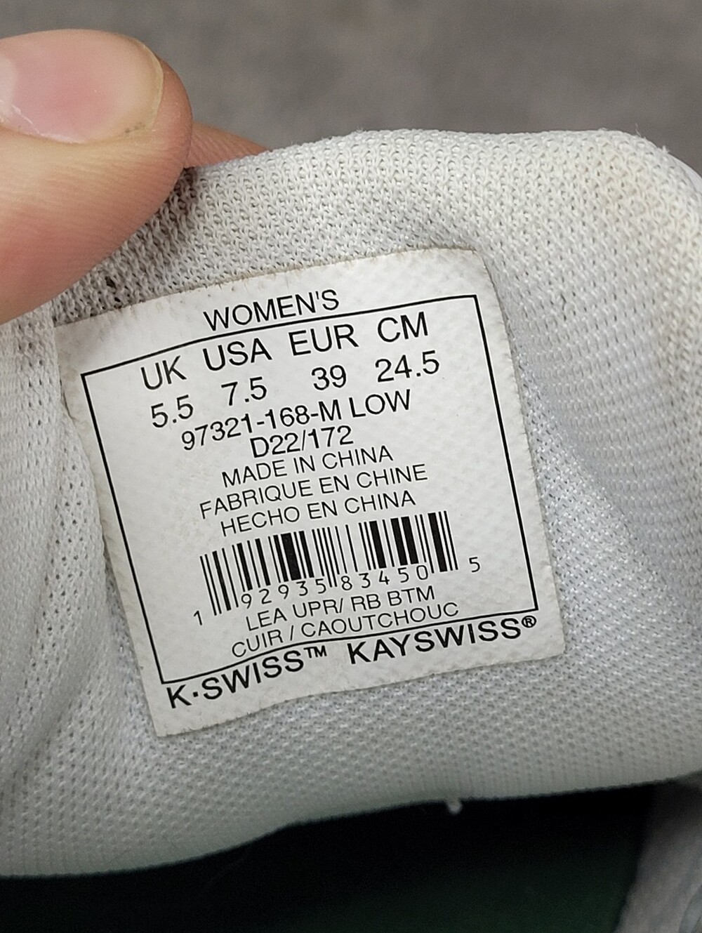 K Swiss White Green Shoes Womens 7.5 Leather Low Top Sneakers *No Laces* - Picture 8 of 8
